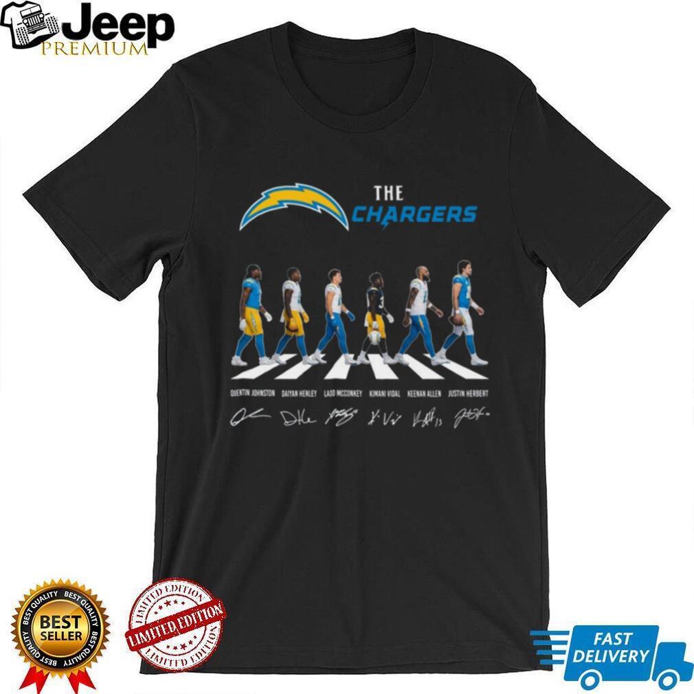 Los Angeles Chargers Abbey Road Walking Players Signature Black T Shirt
