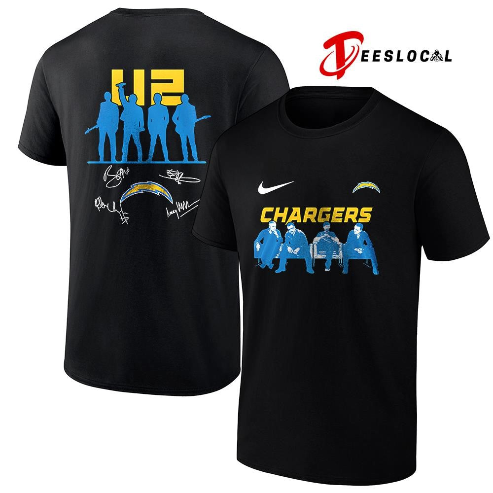 Los Angeles Chargers x U2 band signature silhouette shirt