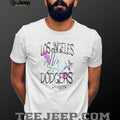 Los Angeles Dodgers Y2K Stars Logo Pink and Teal Graphic T Shirt