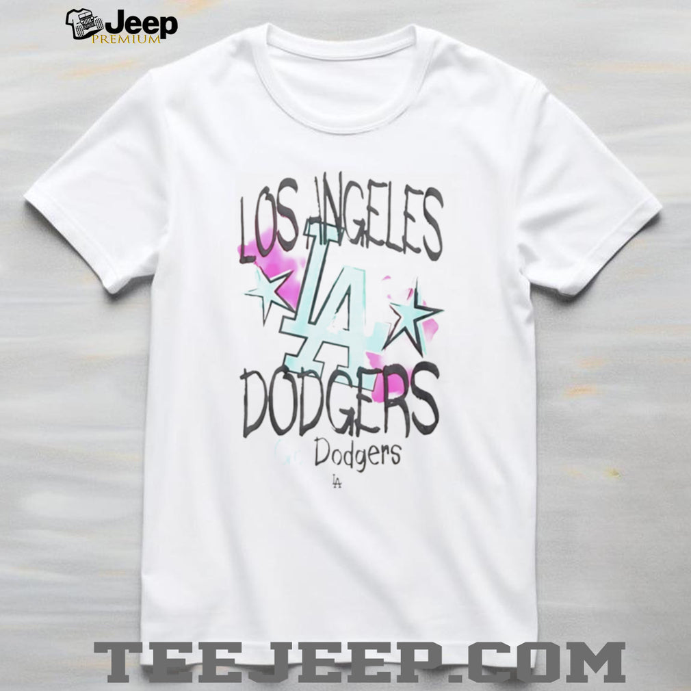 Los Angeles Dodgers Y2K Stars Logo Pink and Teal Graphic T Shirt