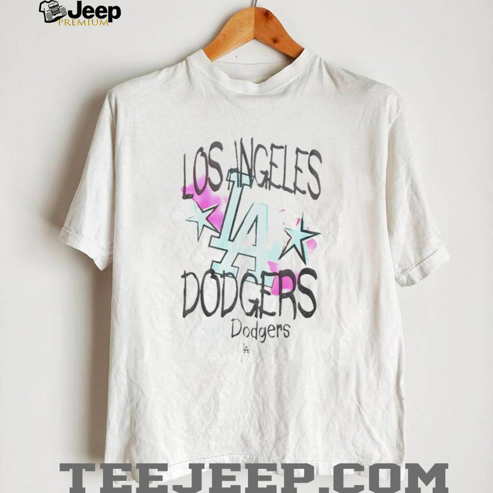 Los Angeles Dodgers Y2K Stars Logo Pink and Teal Graphic T Shirt