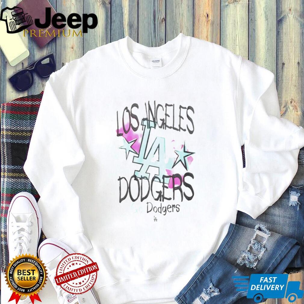 Los Angeles Dodgers Y2K Stars Logo Pink and Teal Graphic T Shirt