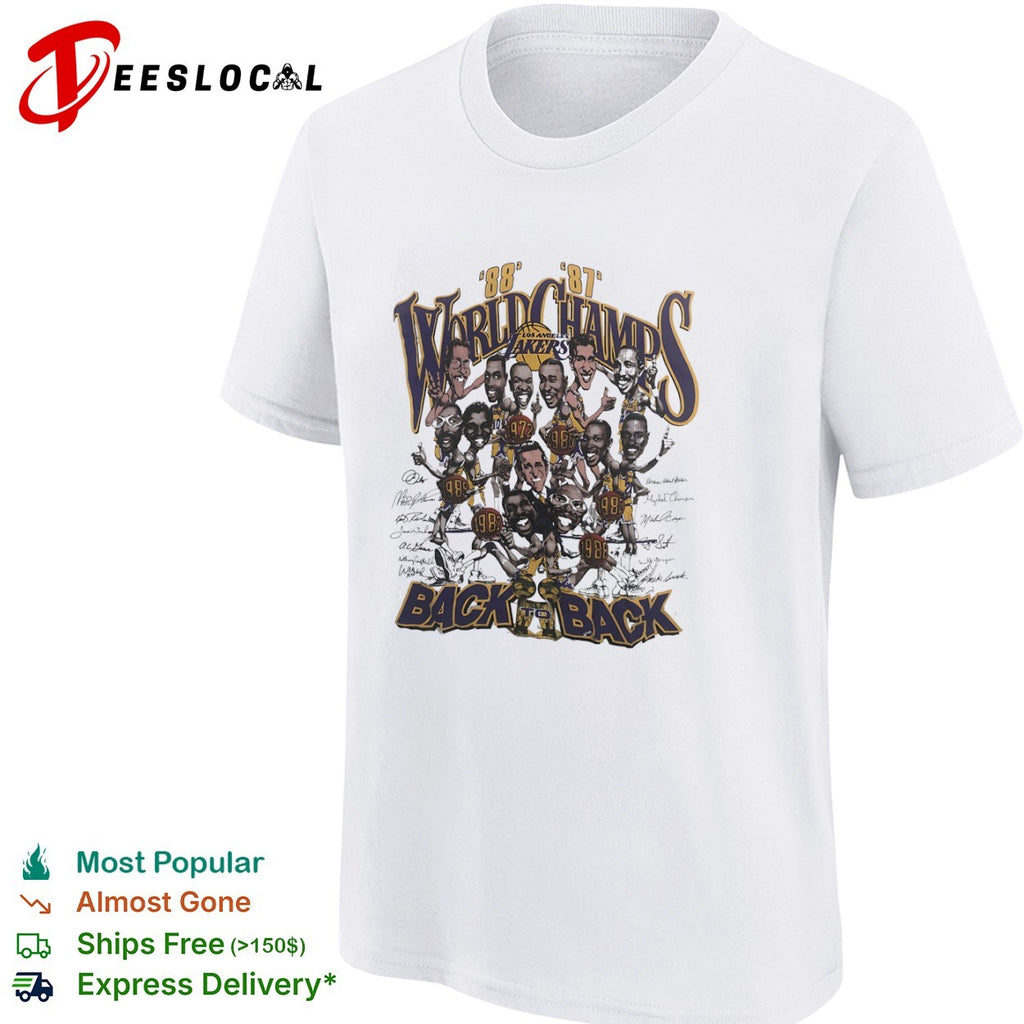 Los Angeles Lakers 1988 1987 World Champs Back to Back NBA signatures shirt