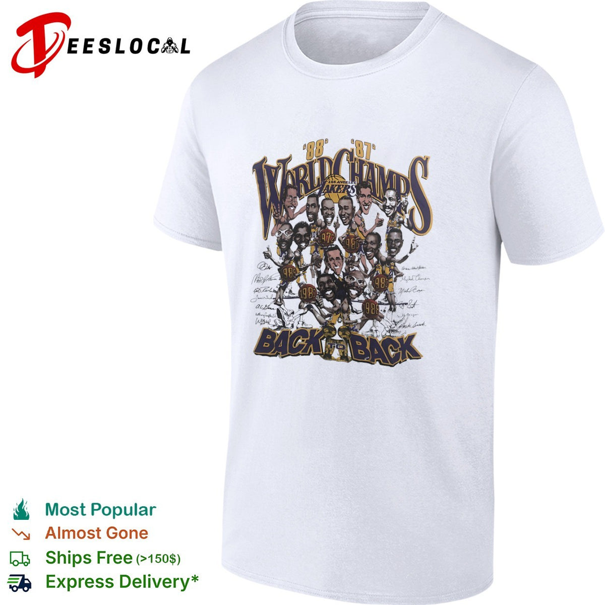 Los Angeles Lakers 1988 1987 World Champs Back to Back NBA signatures shirt