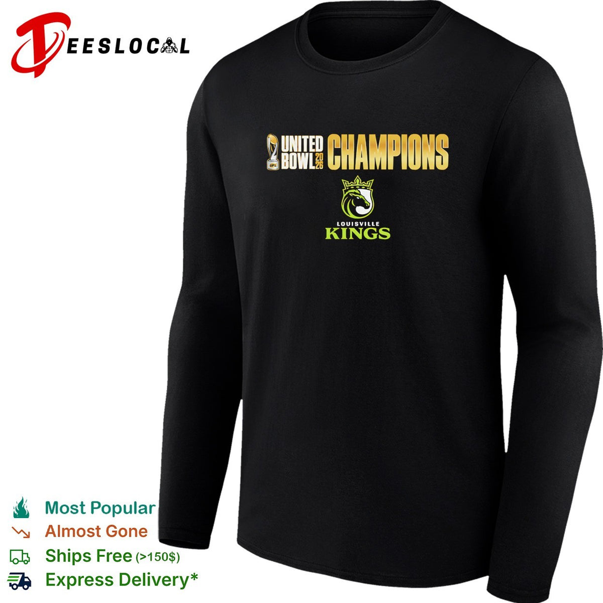 Louisville Kings UFL United Bowl 2026 Champions bold varsity text logo shirt