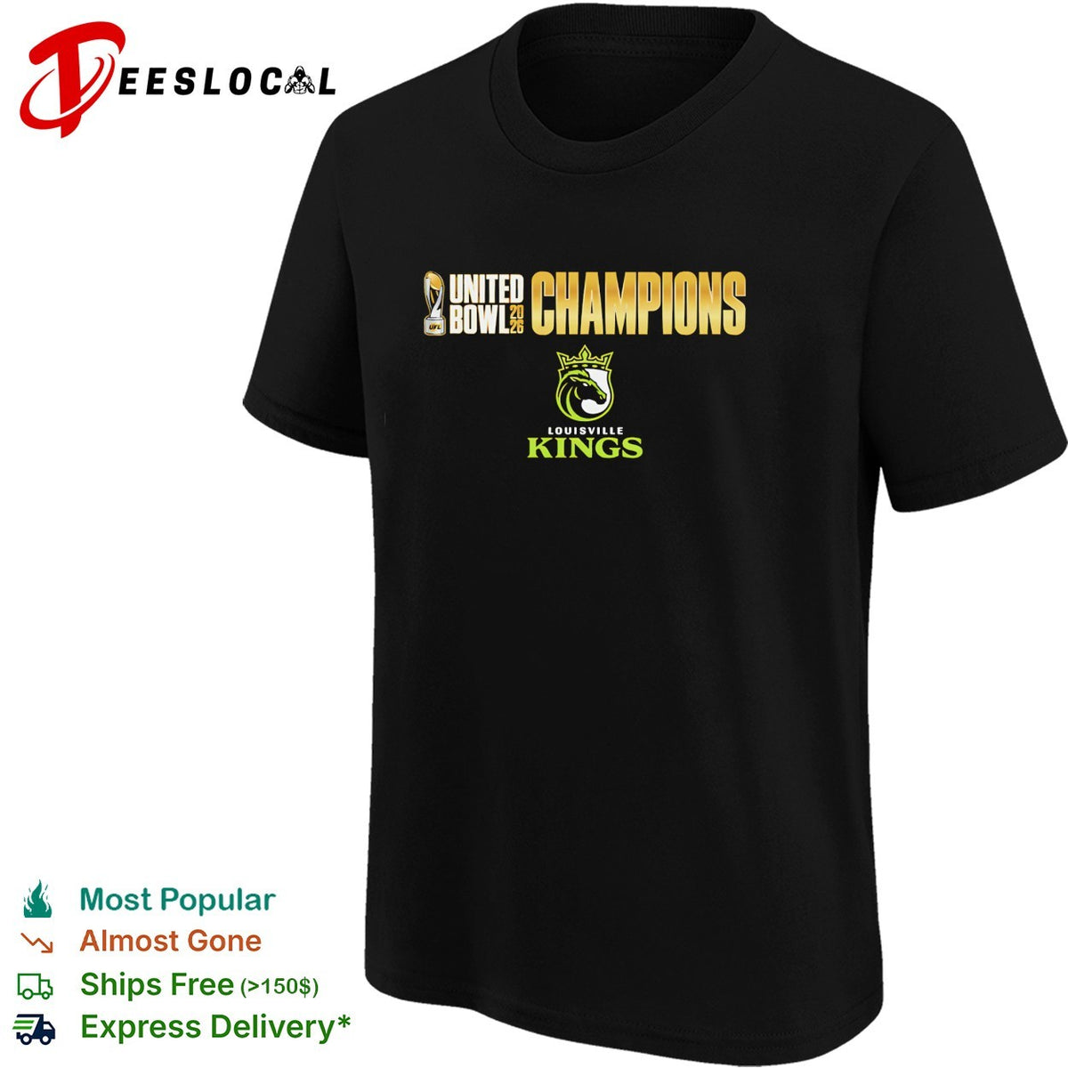 Louisville Kings UFL United Bowl 2026 Champions bold varsity text logo shirt