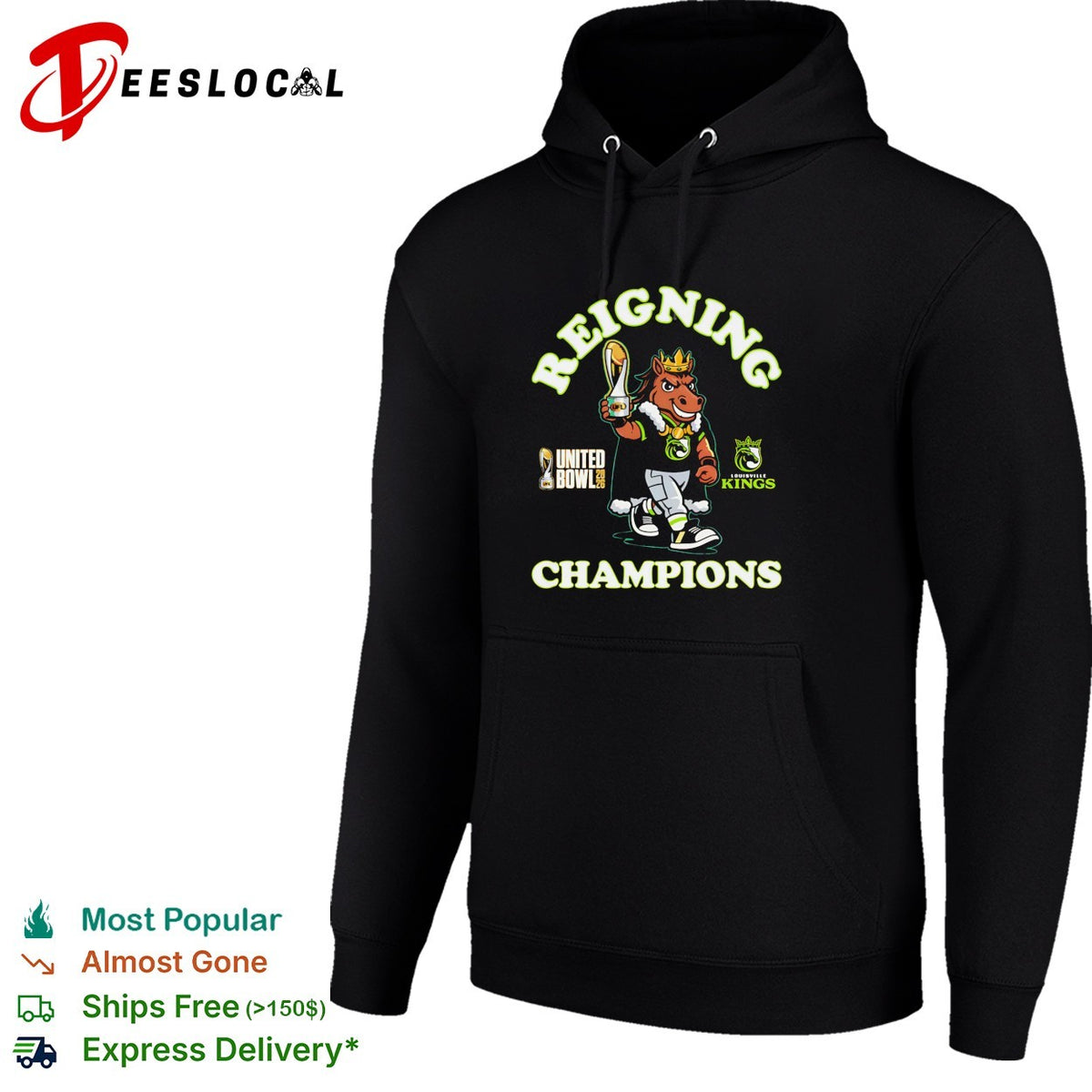 Louisville Kings UFL United Bowl 2026 reigning champions horse mascot trophy shirt