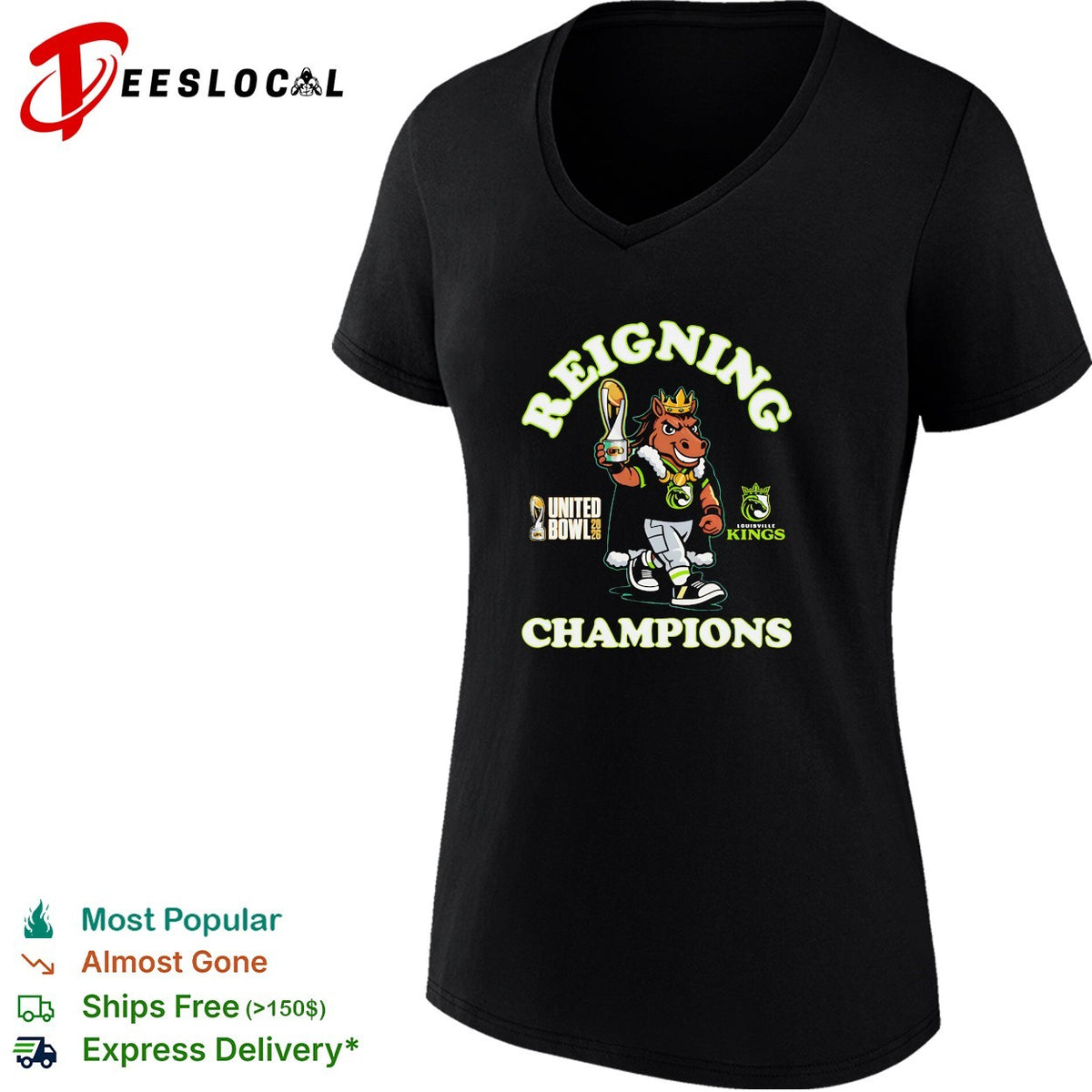 Louisville Kings UFL United Bowl 2026 reigning champions horse mascot trophy shirt