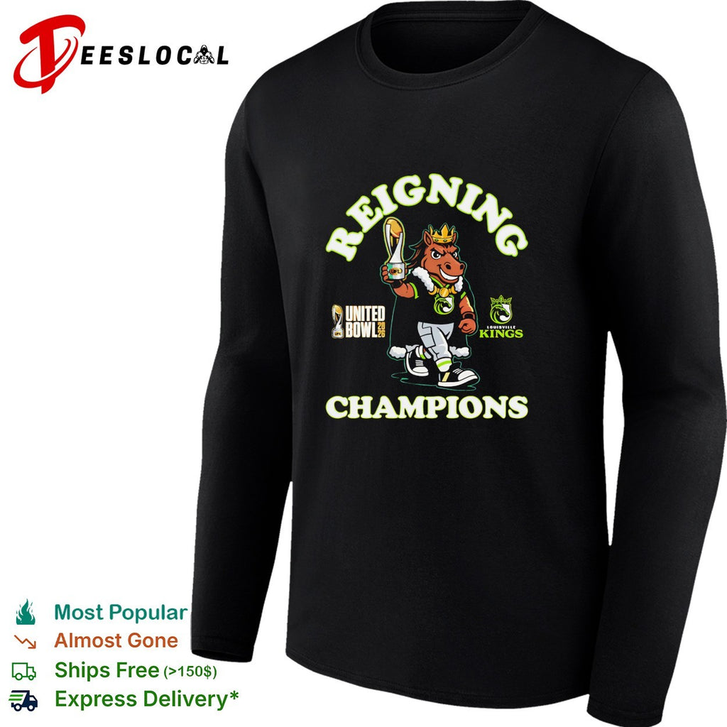 Louisville Kings UFL United Bowl 2026 reigning champions horse mascot trophy shirt