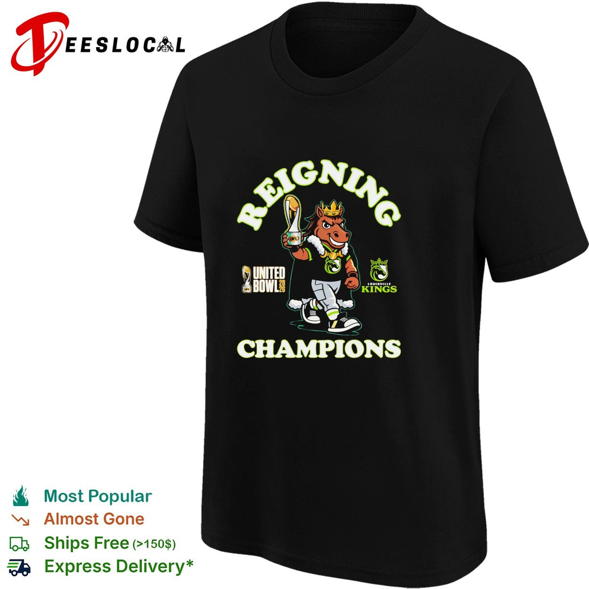 Louisville Kings UFL United Bowl 2026 reigning champions horse mascot trophy shirt