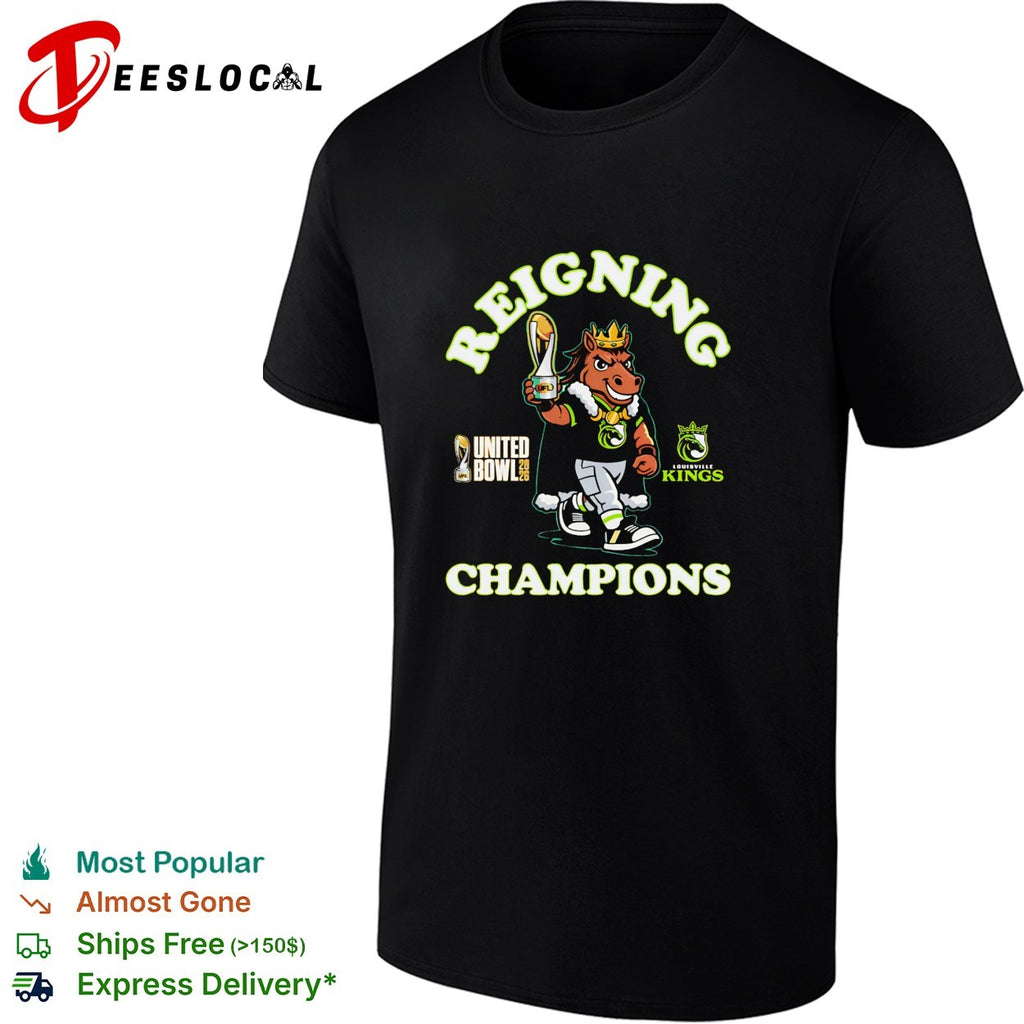 Louisville Kings UFL United Bowl 2026 reigning champions horse mascot trophy shirt