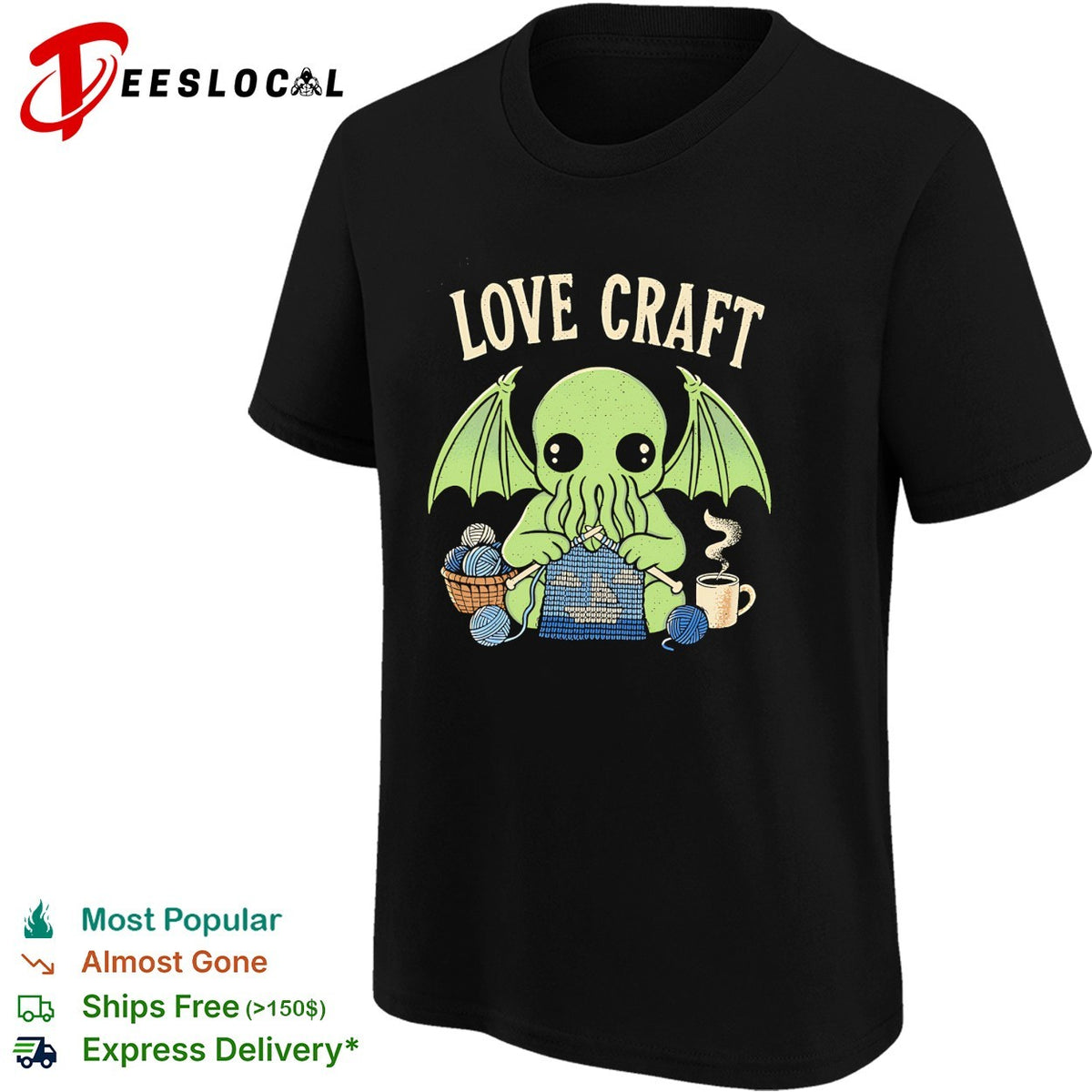 Love Craft Cthulhu Knitting Yarn Coffee Steam Parody Pop Culture Mythos Shirt