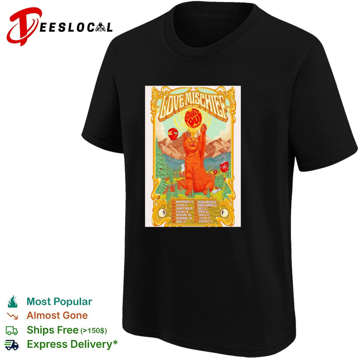 Love Mischief Summer Tour 2024 Cat Mountain Concert Poster Art Schedule shirt