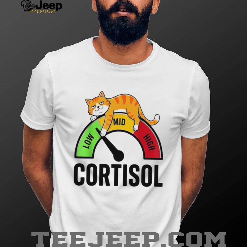 Low Mid High Cortisol Levels Funny Ginger Cat Stress Meter Tee