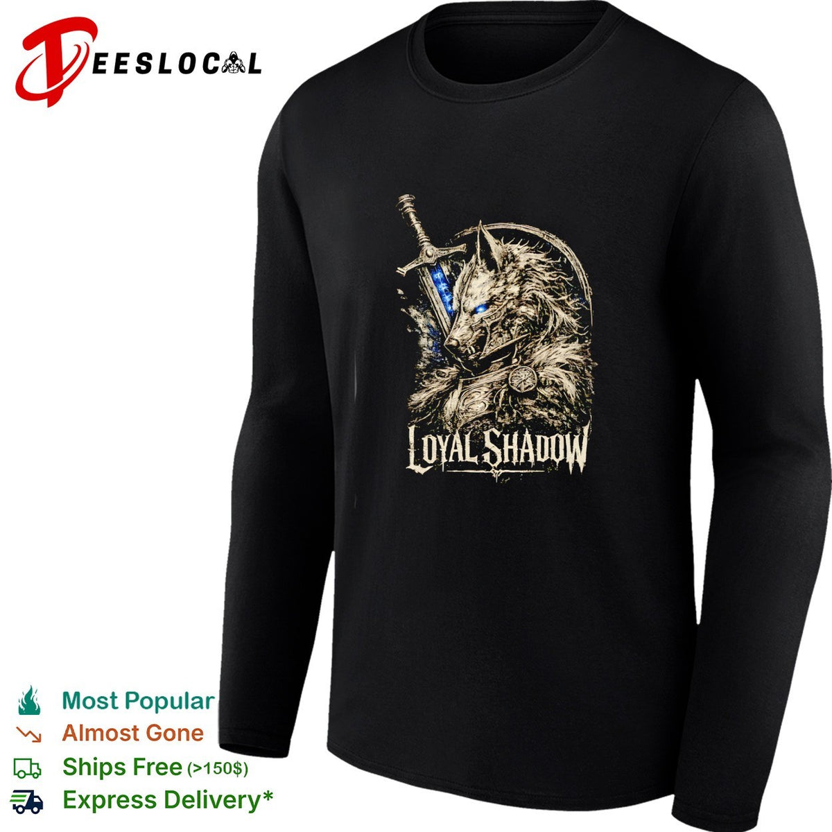 Loyal shadow wolf sword shield fantasy crest art shirt