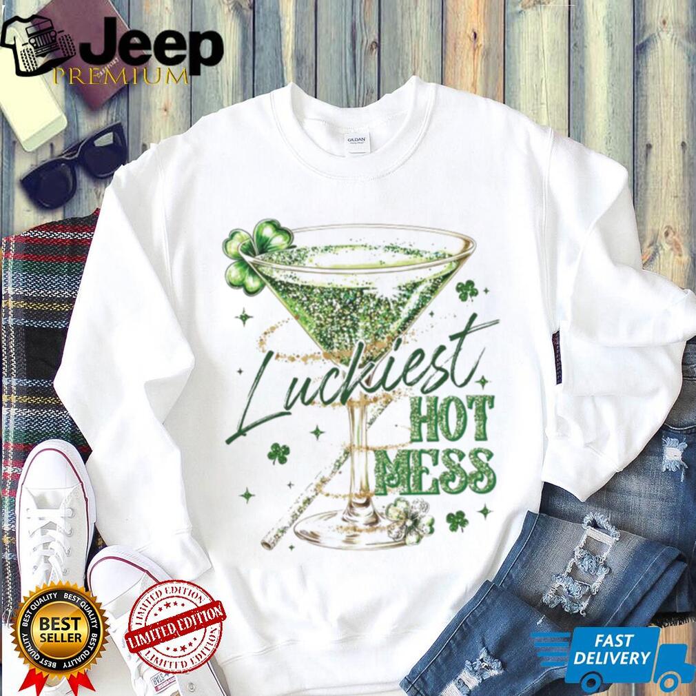Luckiest Hot Mess Glitter Martini Cocktail St. Patrick’s Day Shirt
