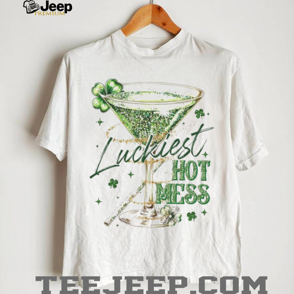Luckiest Hot Mess Glitter Martini Cocktail St. Patrick’s Day Shirt
