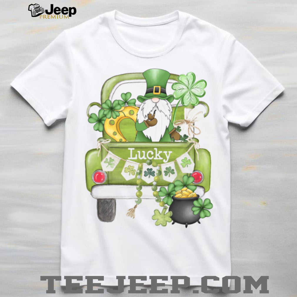 Lucky Garden Gnome in Green Pickup Truck St. Patrick’s Day Graphic Tee