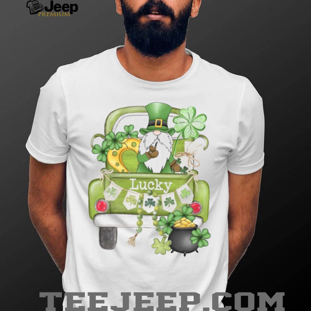 Lucky Garden Gnome in Green Pickup Truck St. Patrick’s Day Graphic Tee