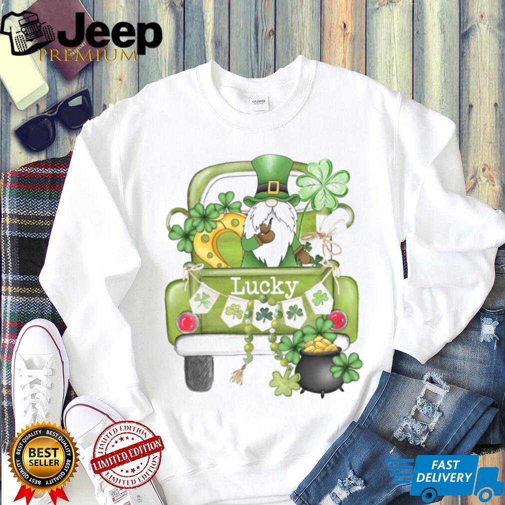 Lucky Garden Gnome in Green Pickup Truck St. Patrick’s Day Graphic Tee