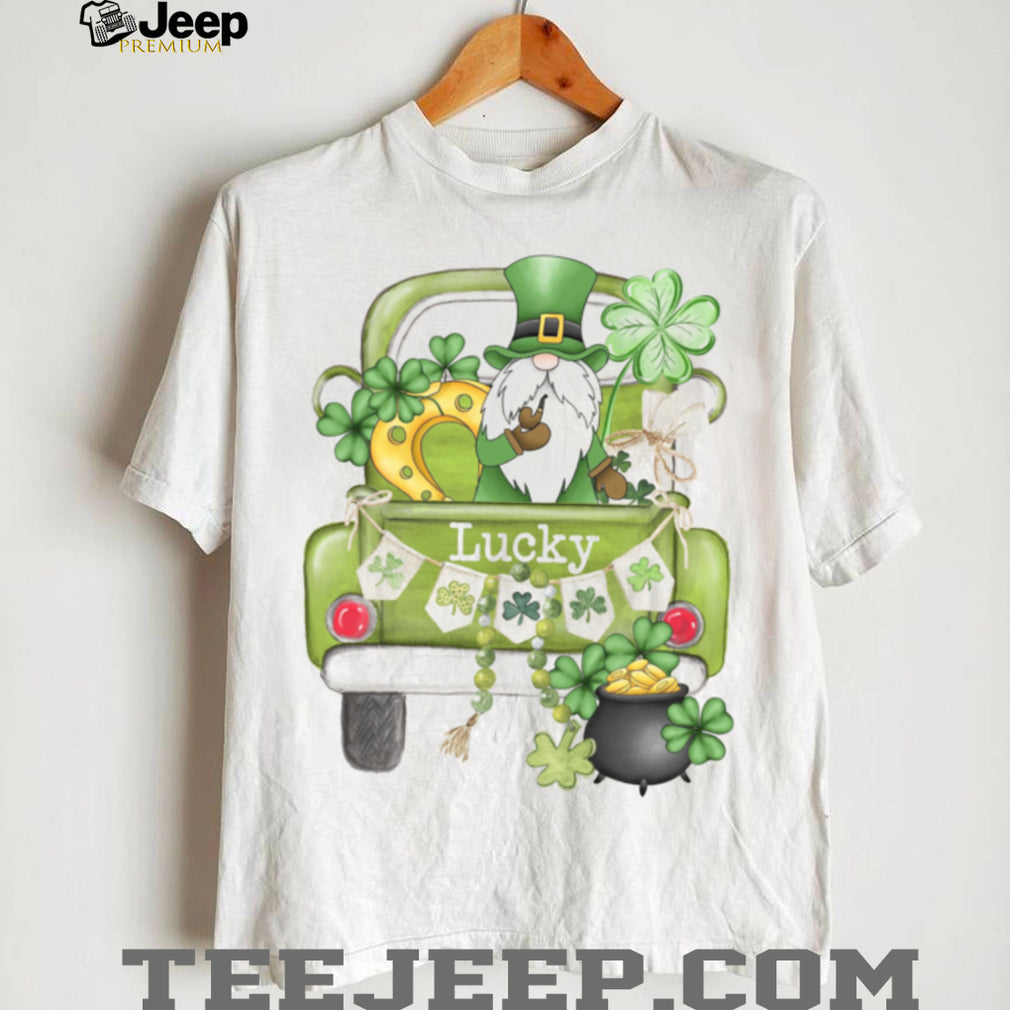 Lucky Garden Gnome in Green Pickup Truck St. Patrick’s Day Graphic Tee