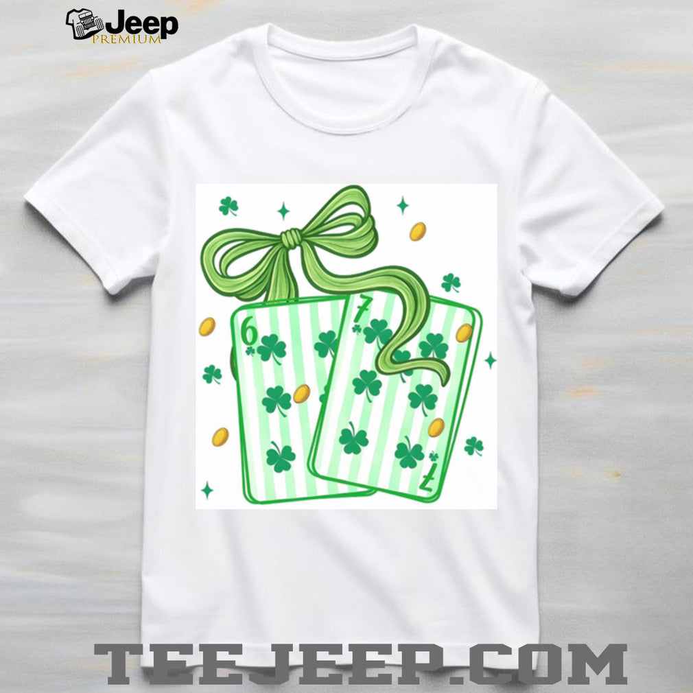 Lucky Shamrock Playing Cards with Green Ribbon St. Patrick’s Day Shirt