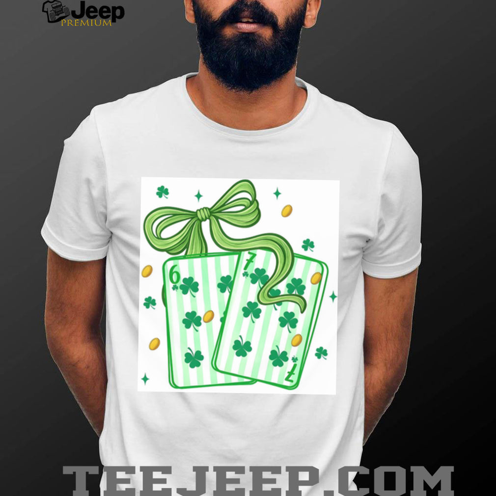 Lucky Shamrock Playing Cards with Green Ribbon St. Patrick’s Day Shirt