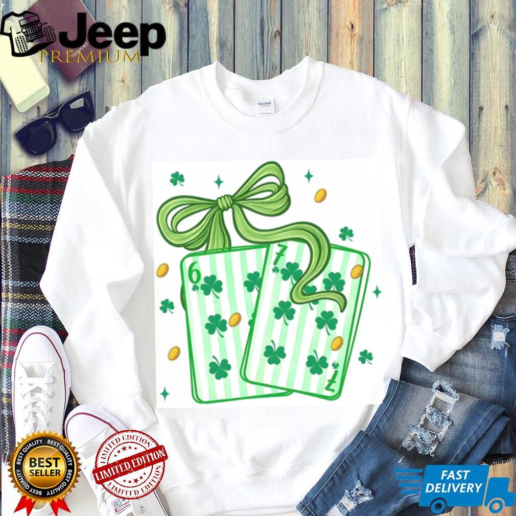 Lucky Shamrock Playing Cards with Green Ribbon St. Patrick’s Day Shirt