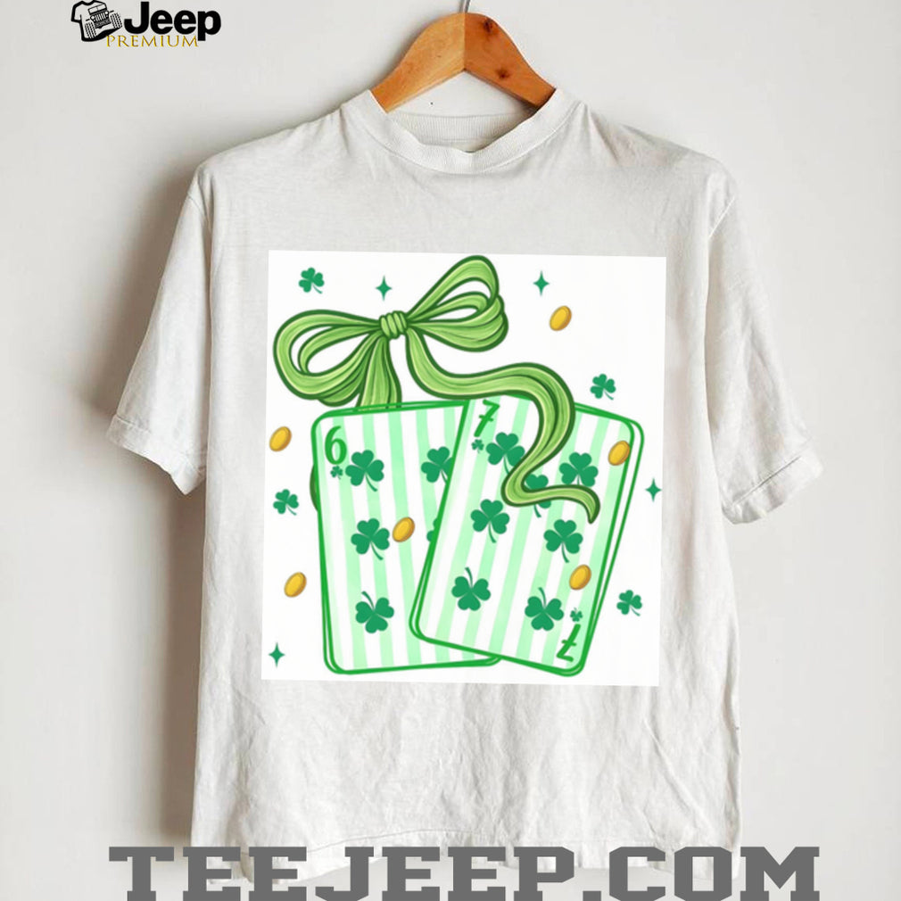 Lucky Shamrock Playing Cards with Green Ribbon St. Patrick’s Day Shirt