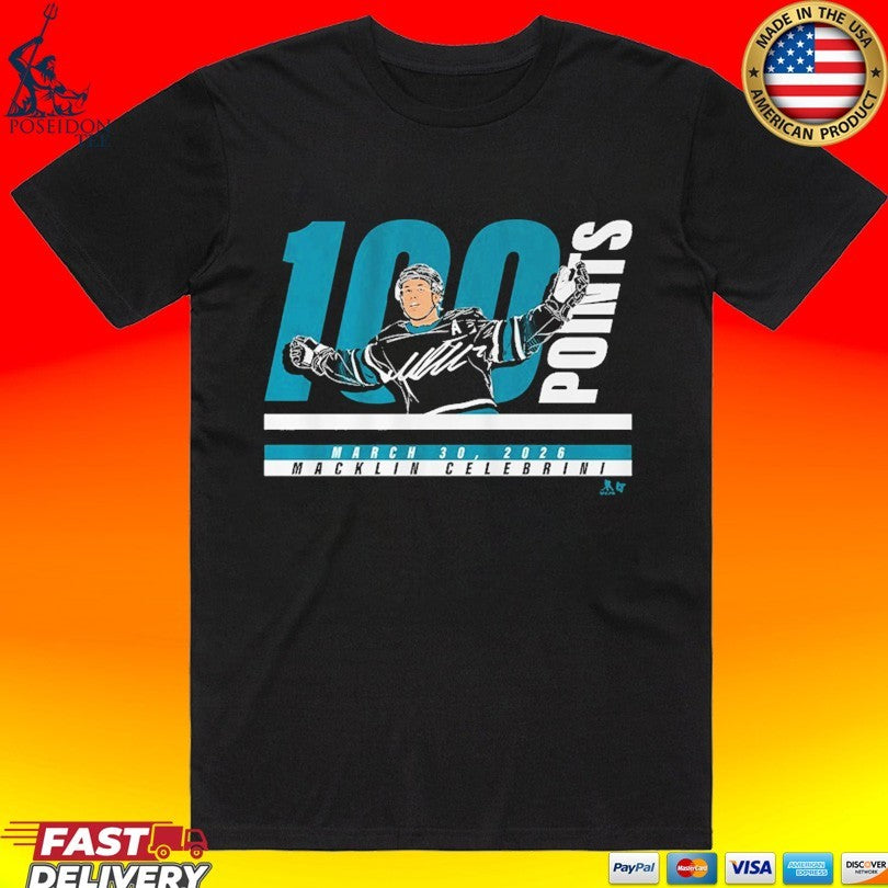 Macklin Celebrini 100 Points March 30 2026 T-shirt