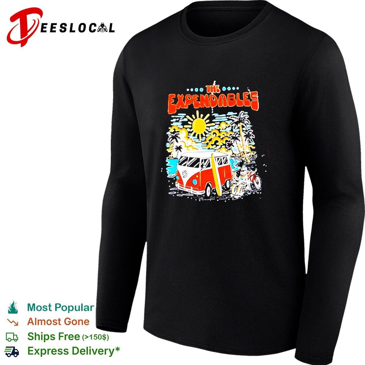 Retro van tropical beach surfboard palm tree vintage concert art shirt