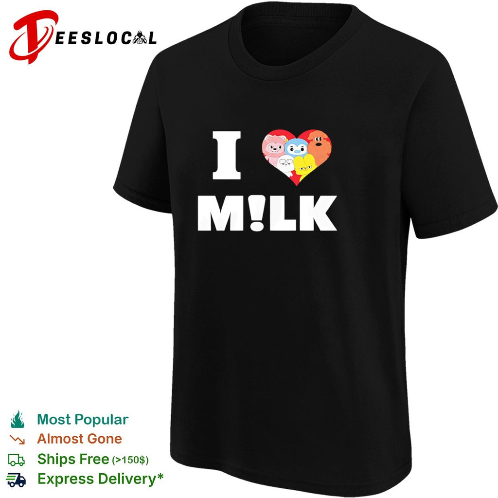 MILK NewJeans Bunny Characters I Love Milk NewJeans Members Heart Fan Art shirt