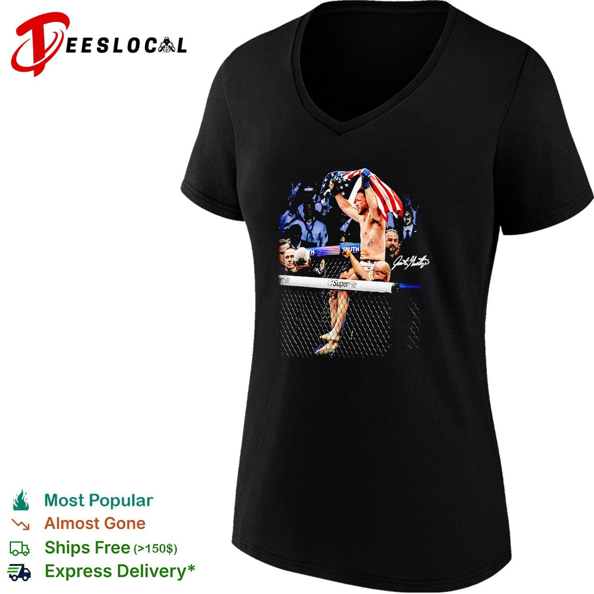 MMA fighter USA flag cage match victory celebration signature photo art shirt