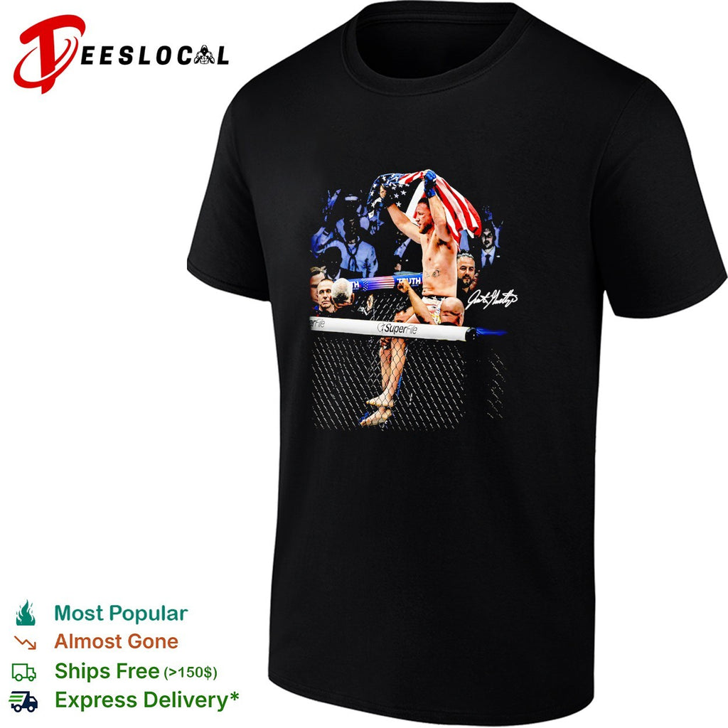 MMA fighter USA flag cage match victory celebration signature photo art shirt