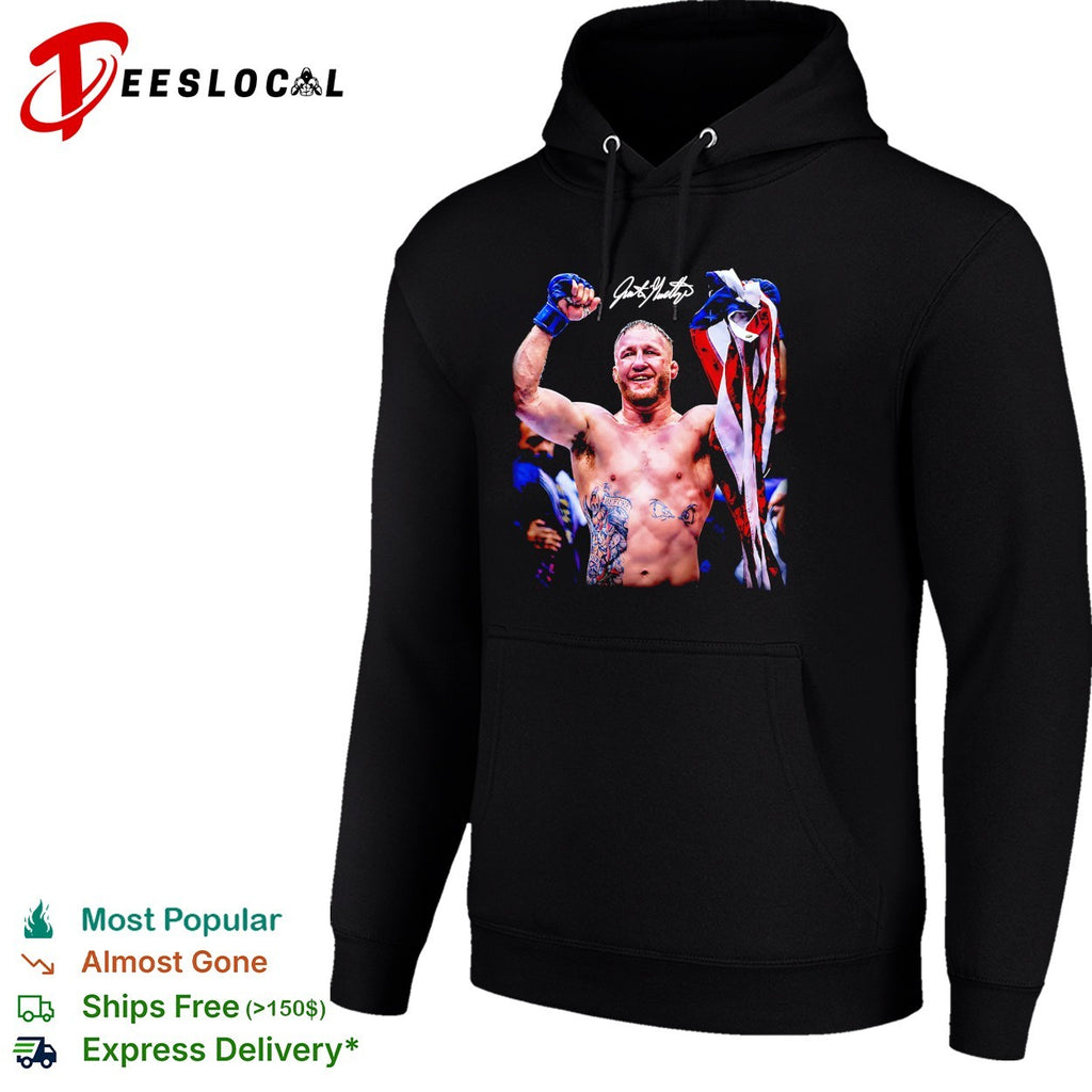 MMA fighter USA flag celebration victory photo signature art shirt