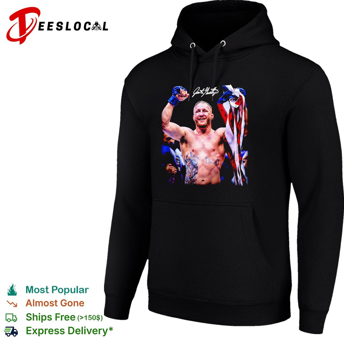 MMA fighter USA flag celebration victory photo signature art shirt