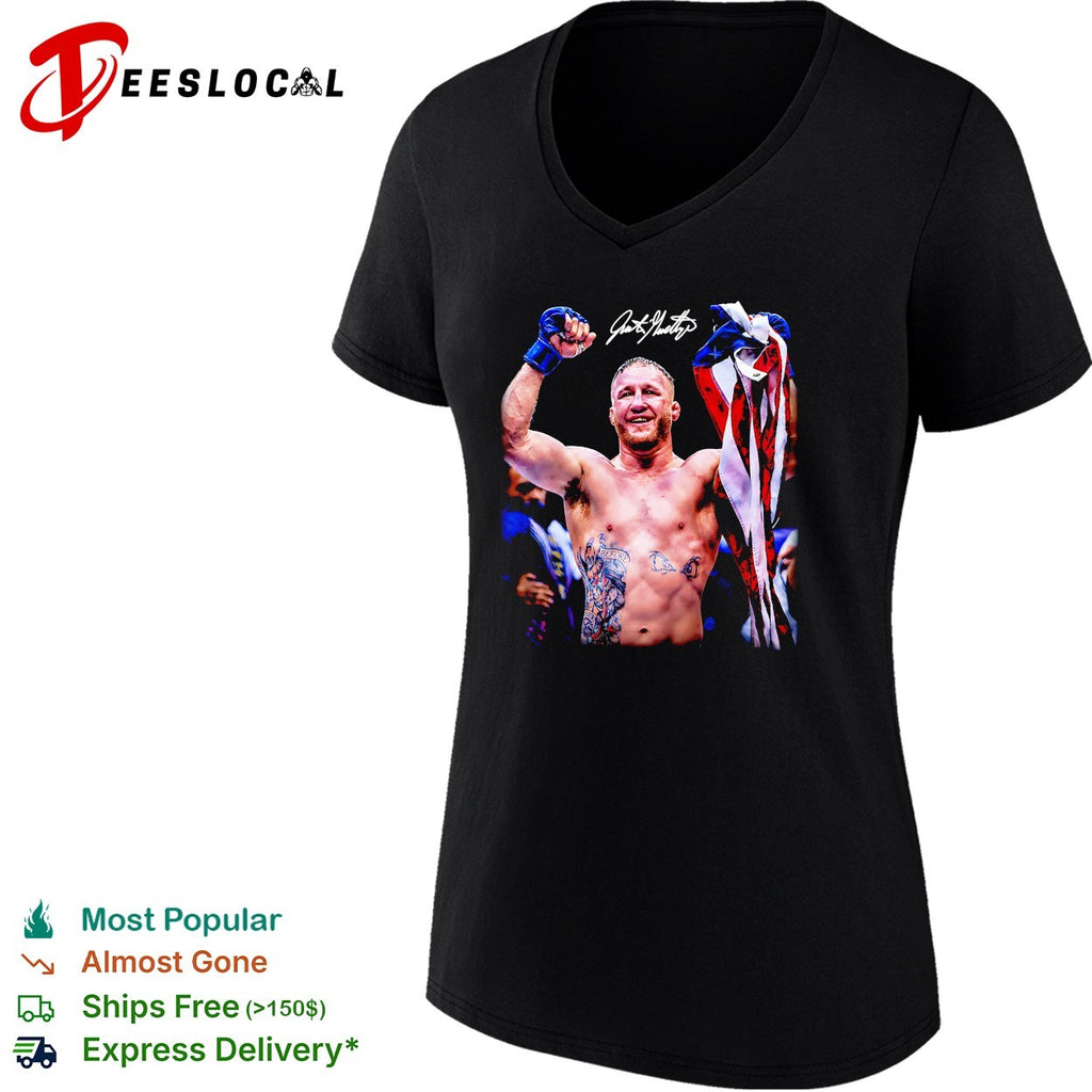 MMA fighter USA flag celebration victory photo signature art shirt