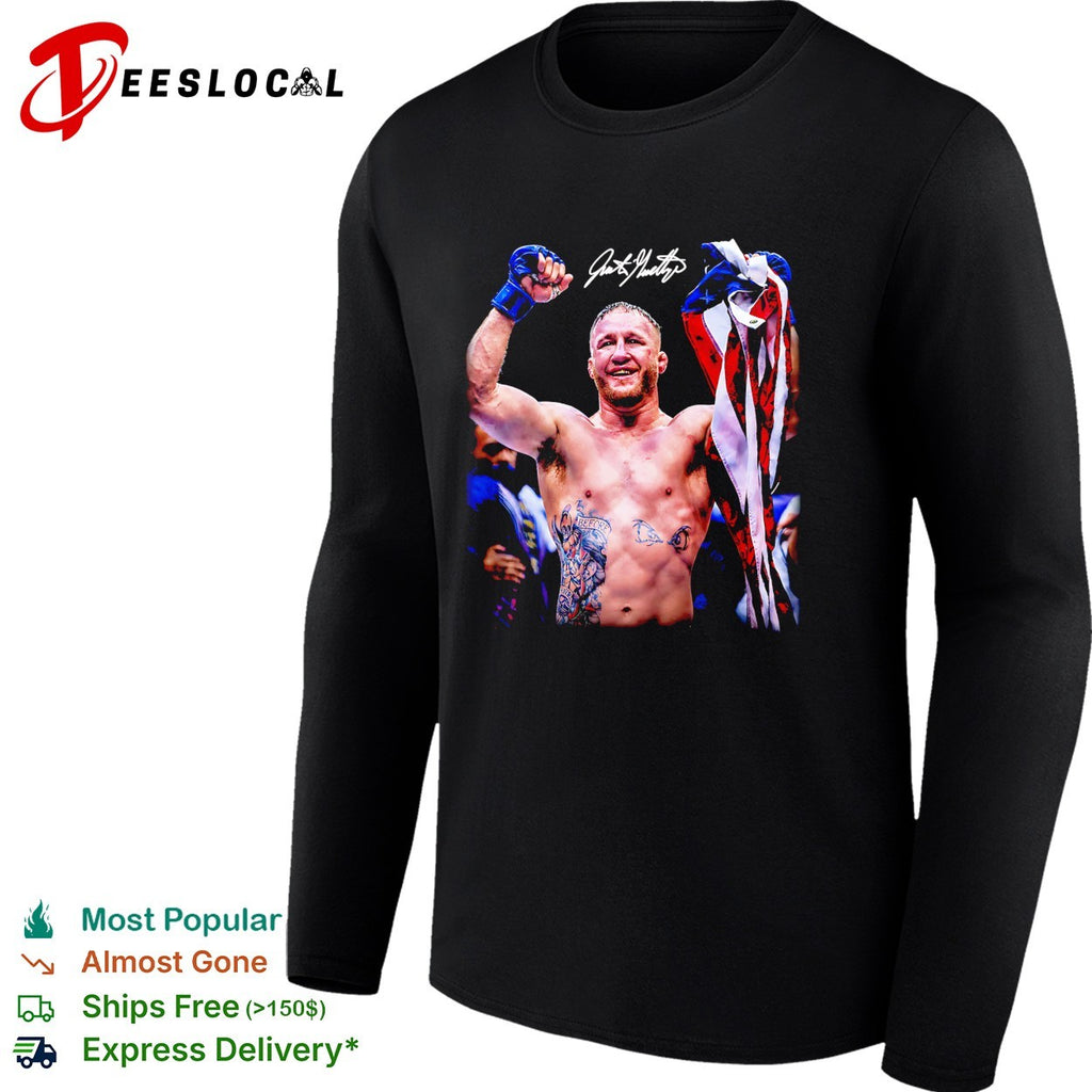 MMA fighter USA flag celebration victory photo signature art shirt