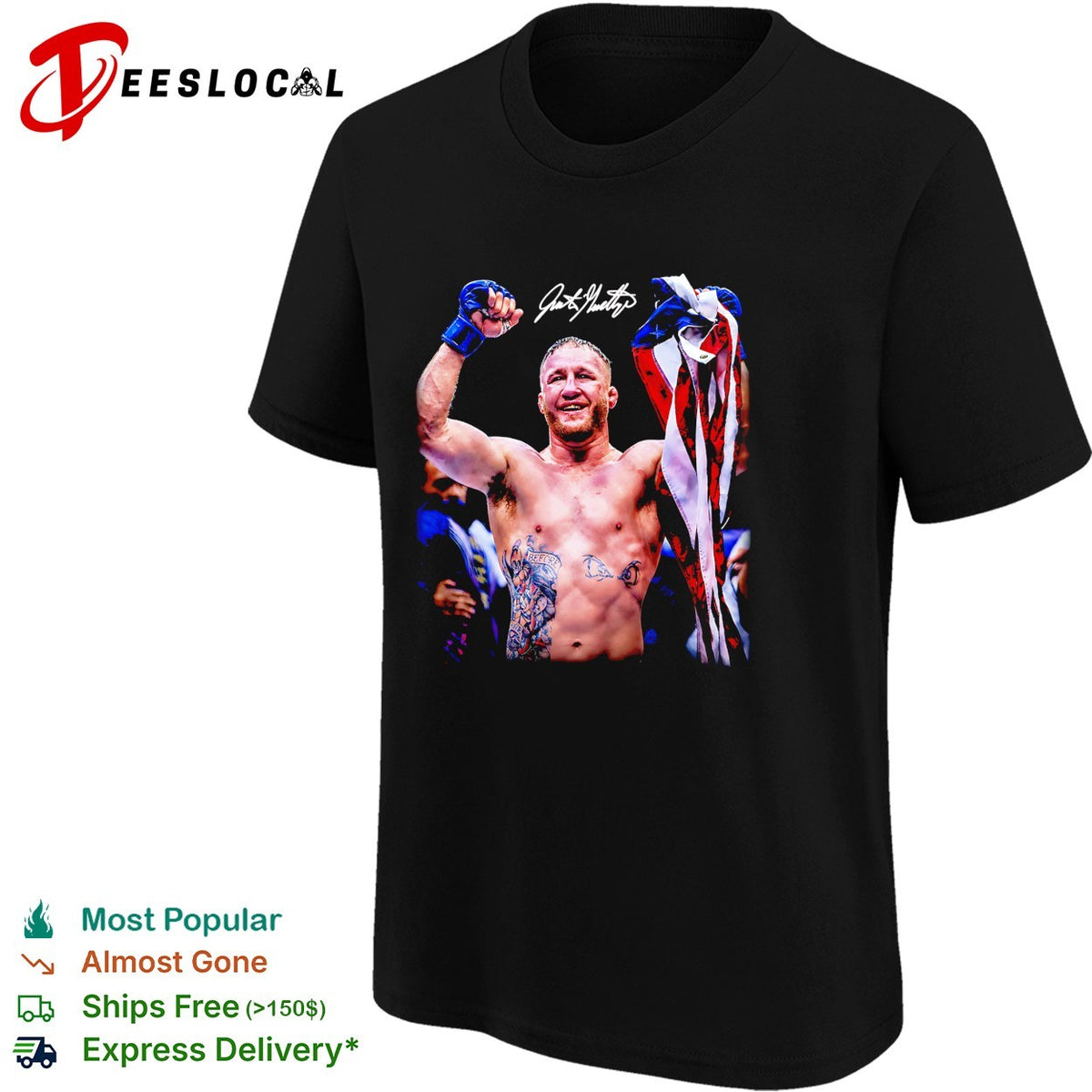 MMA fighter USA flag celebration victory photo signature art shirt