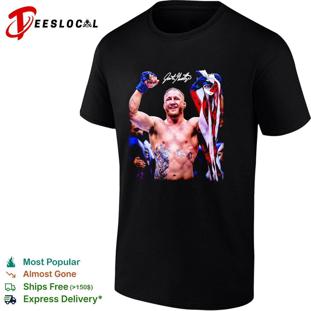 MMA fighter USA flag celebration victory photo signature art shirt