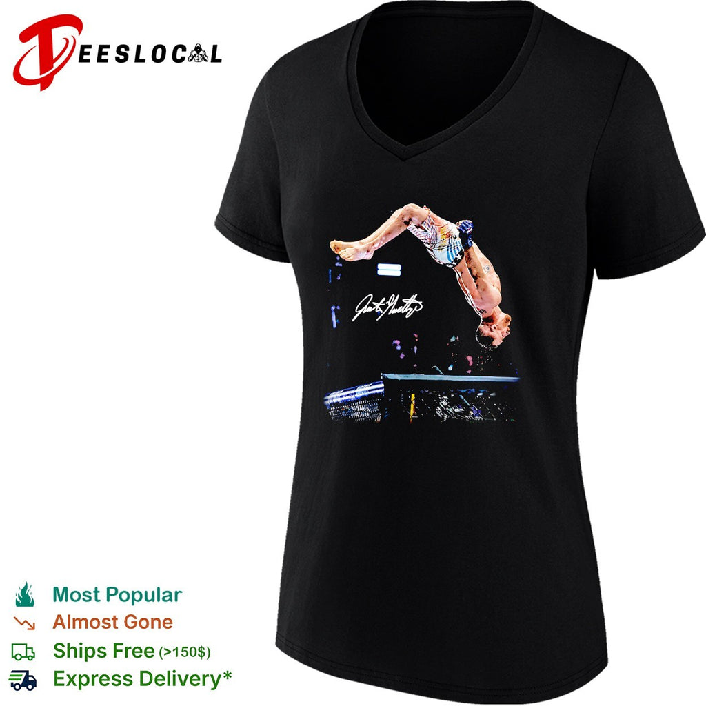 MMA fighter signature backflip aerial arena celebration photo art shirt