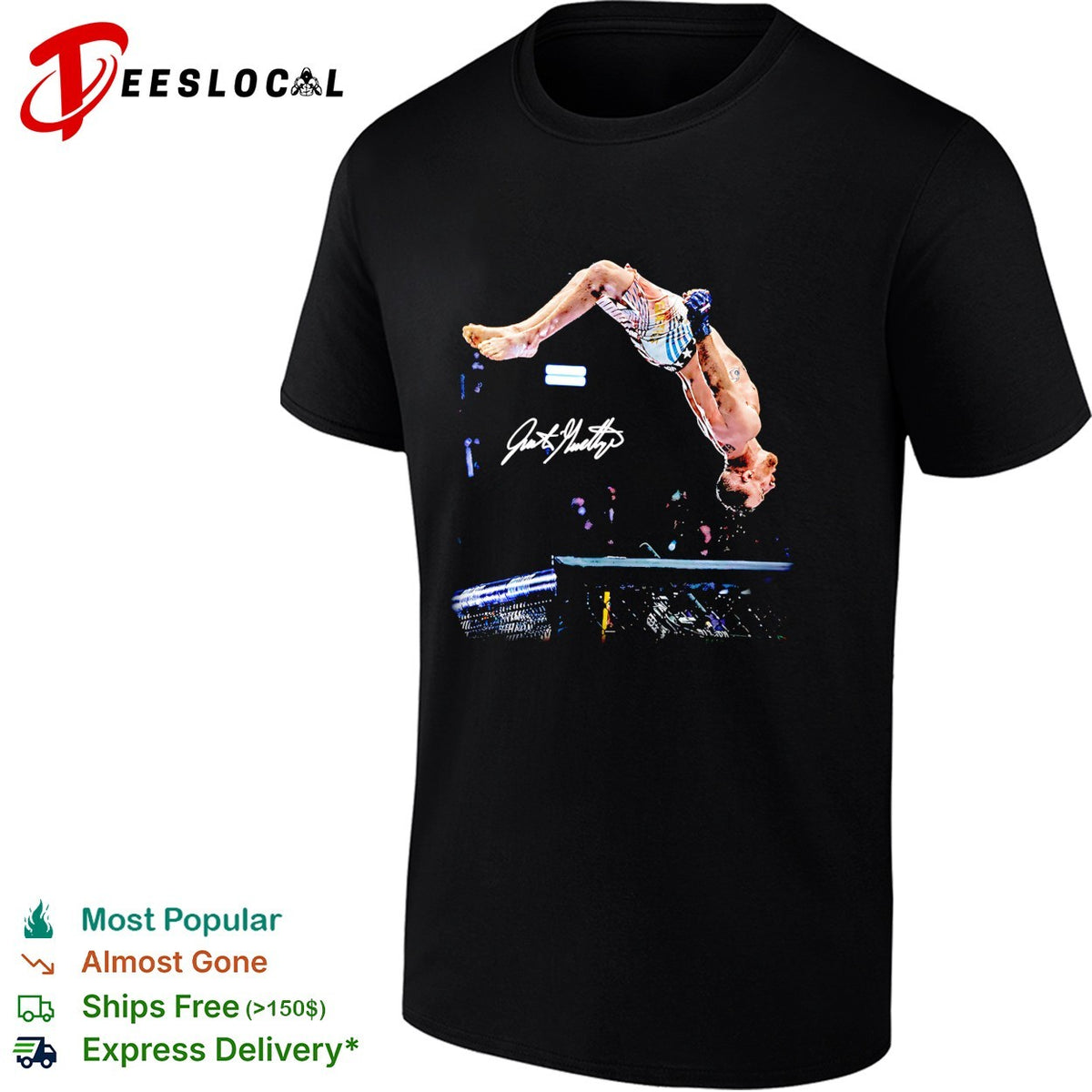 MMA fighter signature backflip aerial arena celebration photo art shirt