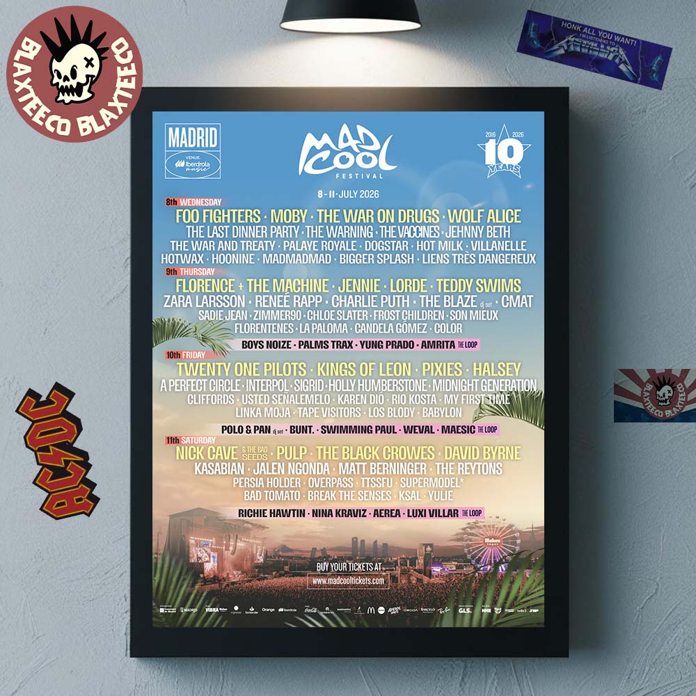 Mad Cool Festival 2026 Lineup Poster Madrid Spain From 8 To 11 July 2026 Home Decor Poster Canvas