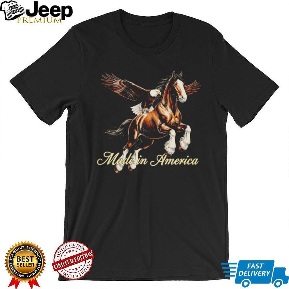 Made In America Patriotic Bald Eagle and Horse Graphic T shirt