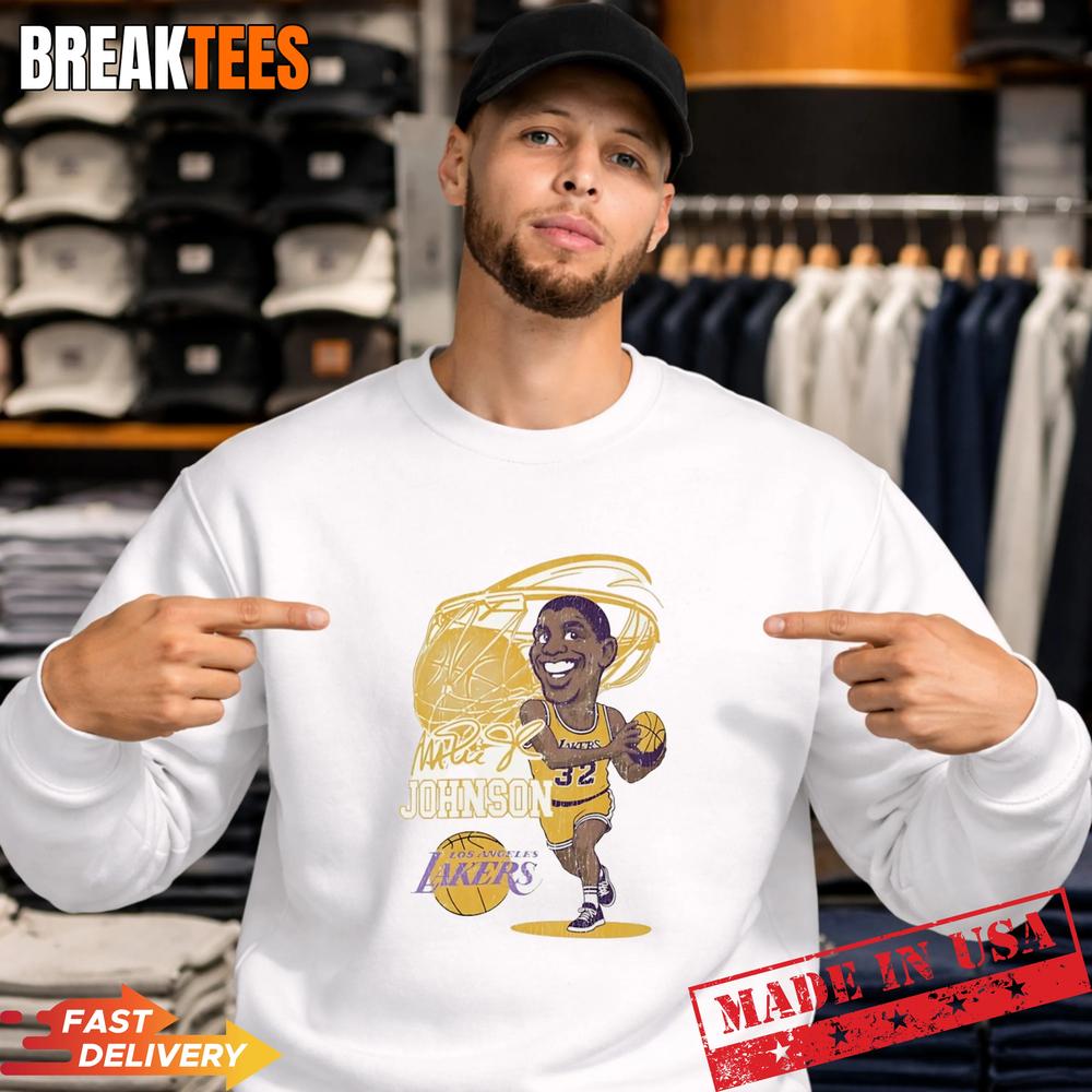 Magic Johnson Los Angeles Lakers NBA Signature Caricature T-Shirt