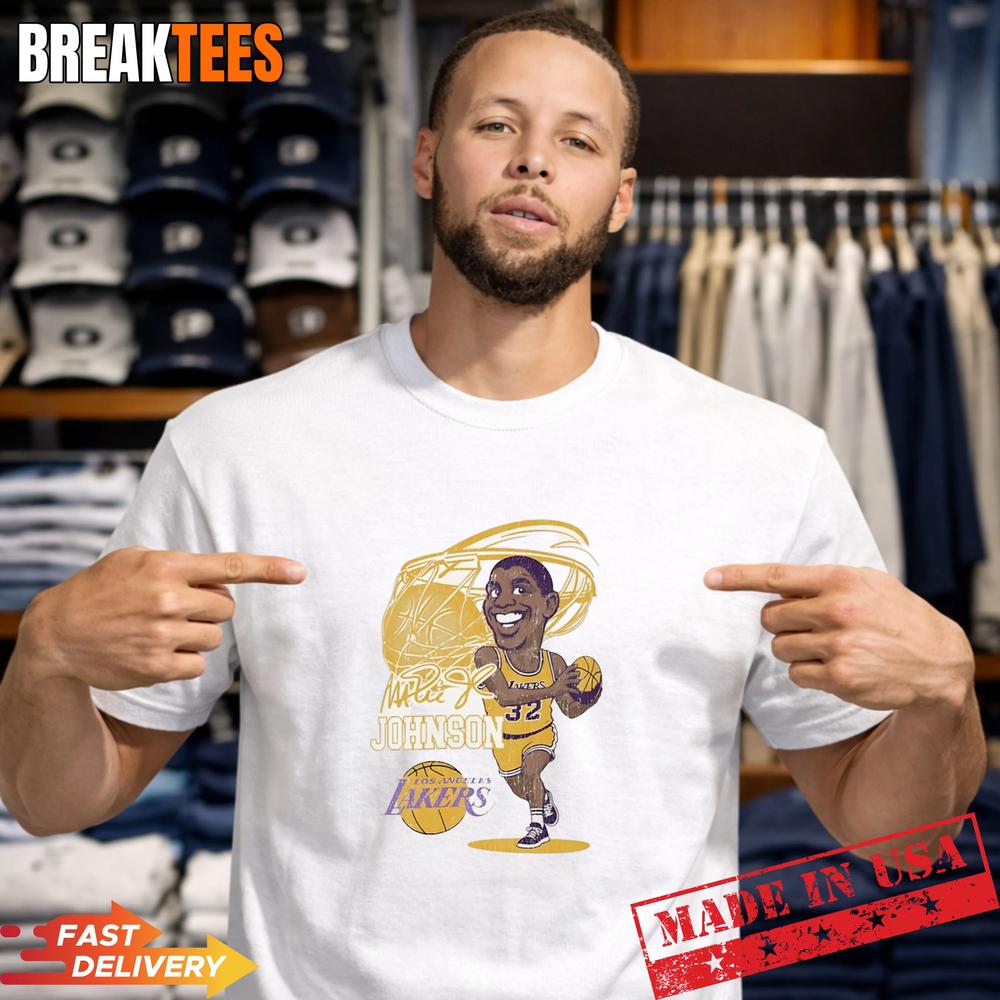 Magic Johnson Los Angeles Lakers NBA Signature Caricature T-Shirt