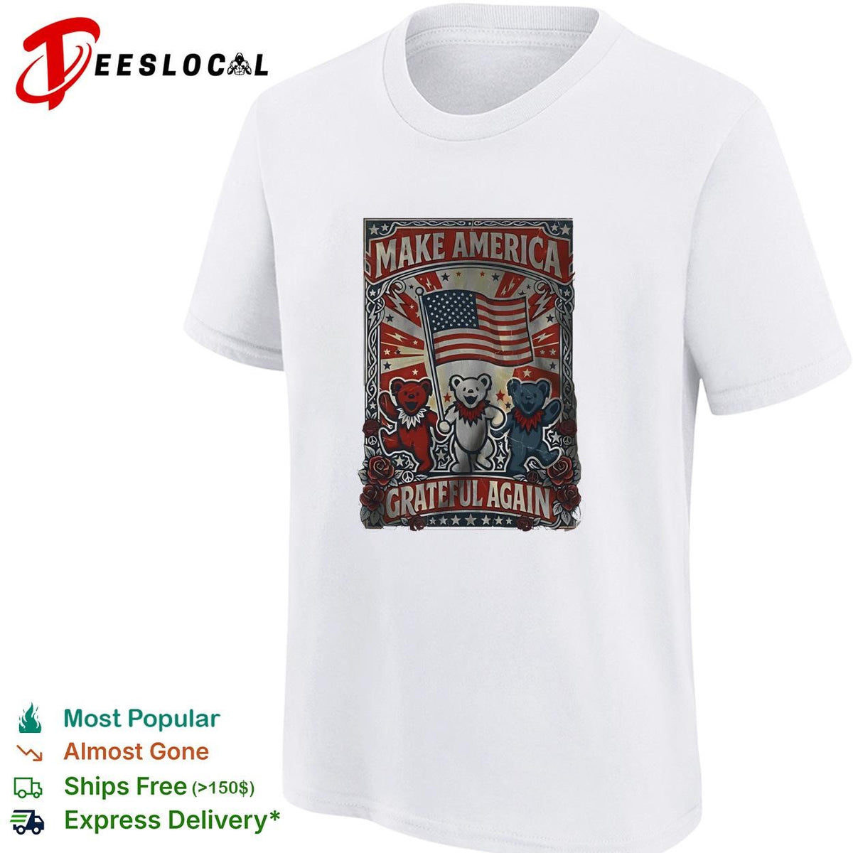 Make America grateful again bears flag roses vintage poster shirt