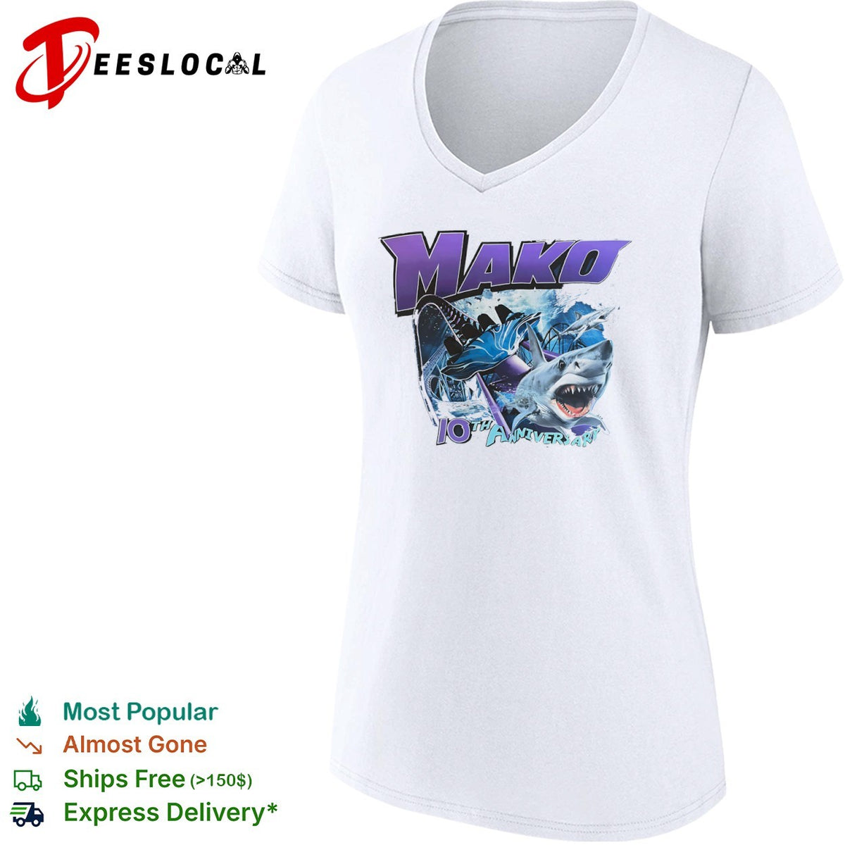 Mako 10th Anniversary SeaWorld Roller Coaster Shark Underwater Ocean Theme shirt