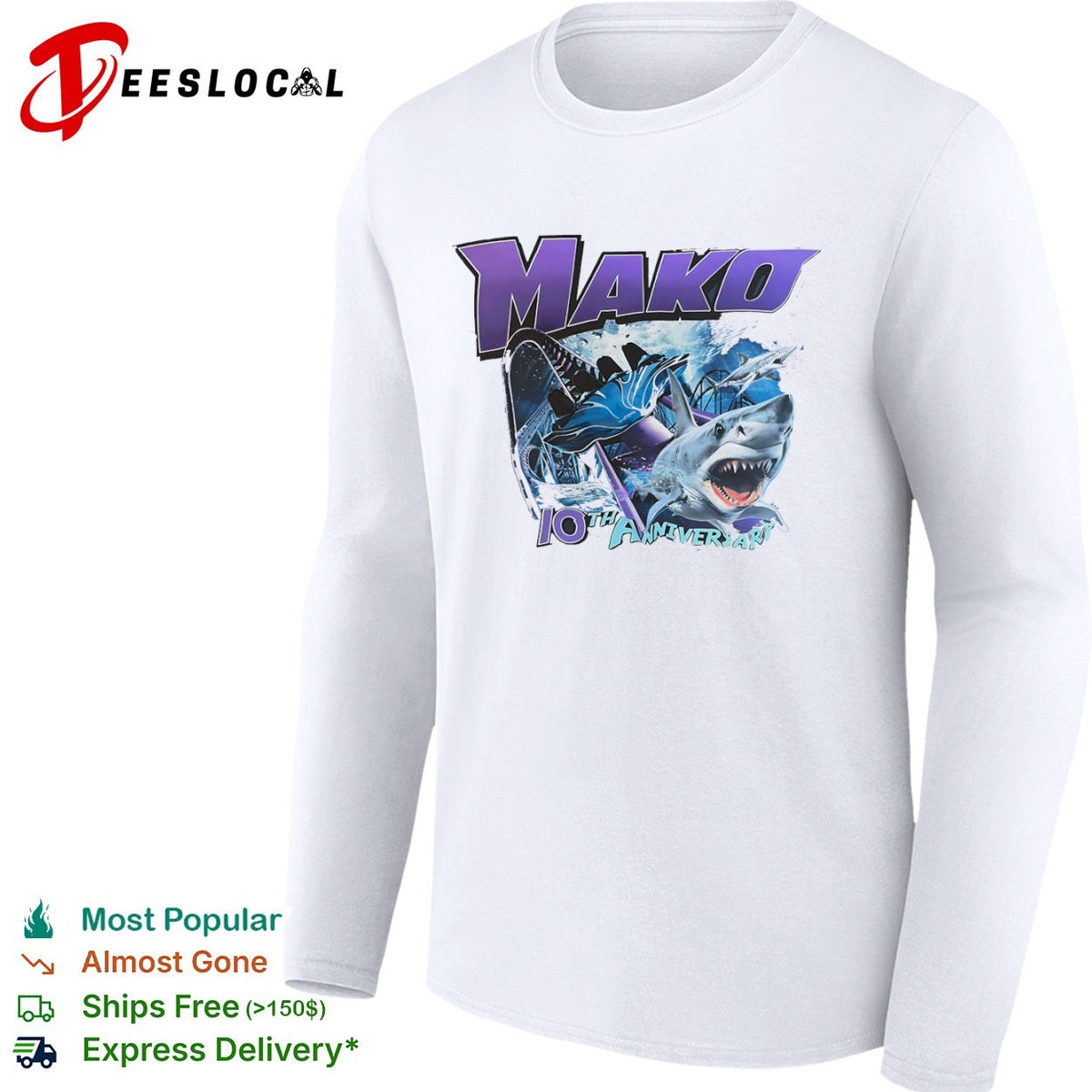 Mako 10th Anniversary SeaWorld Roller Coaster Shark Underwater Ocean Theme shirt