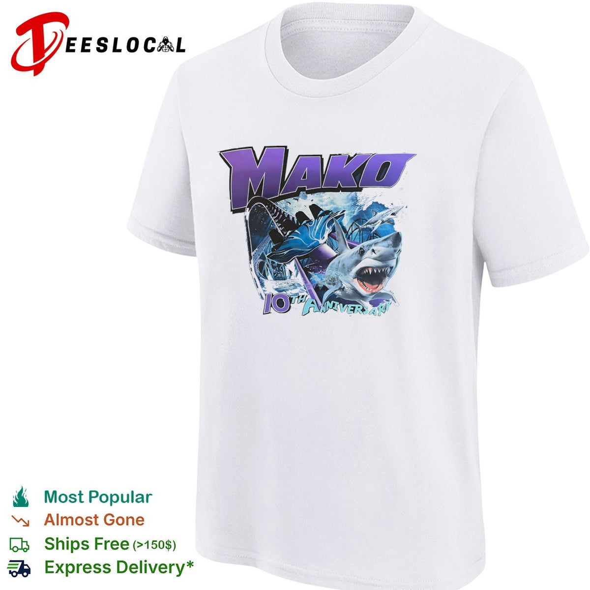 Mako 10th Anniversary SeaWorld Roller Coaster Shark Underwater Ocean Theme shirt